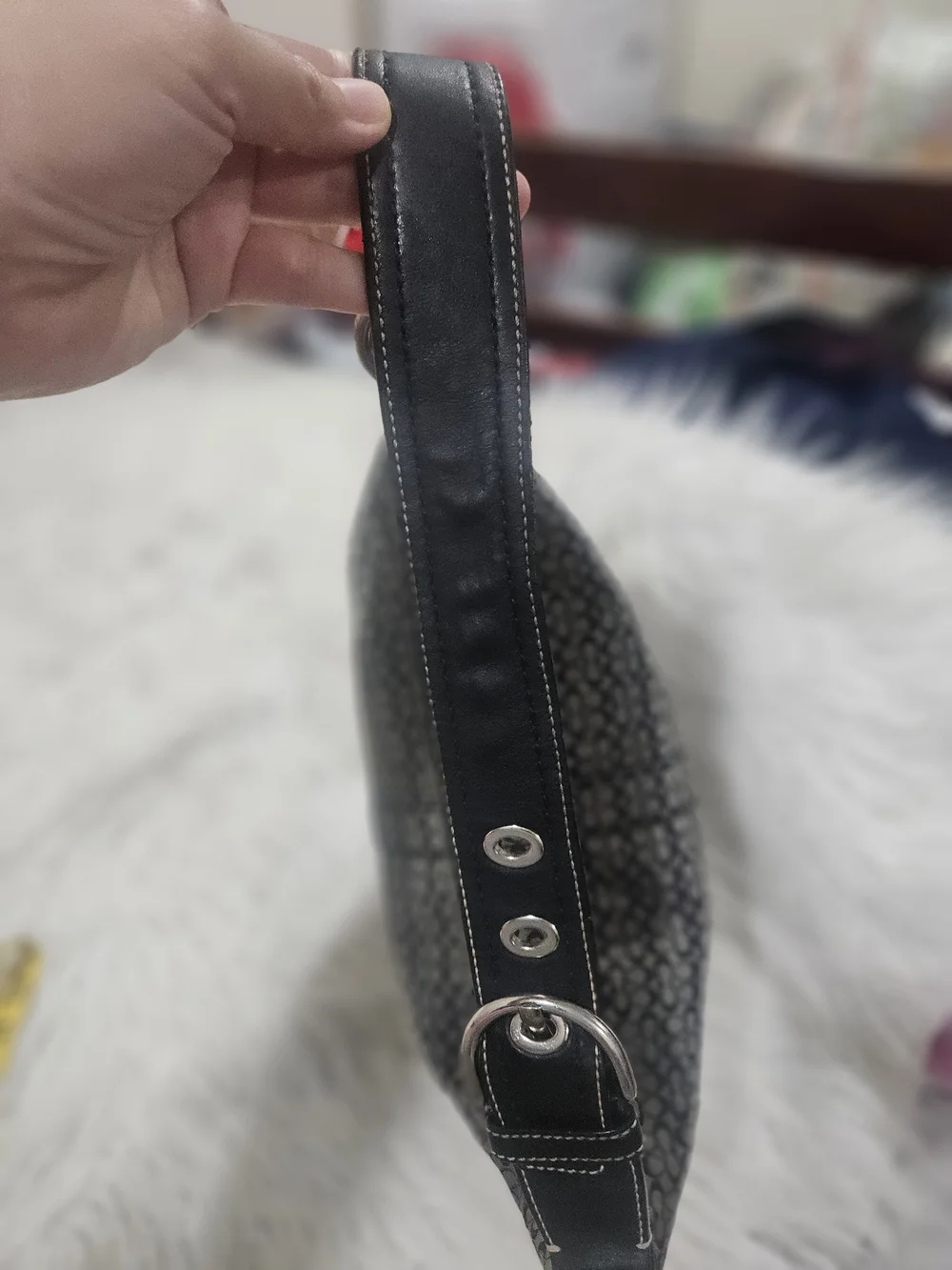 Classic Black Patterned Women's Shoulder Bag